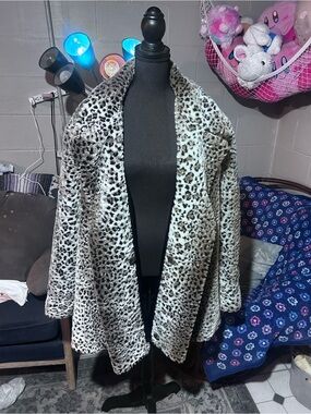 Leopard Print Faux Fur Teddy Coat - Brown/Black/White